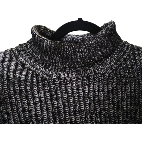 Zara Knit Black Ribbed Chunky Wool Turtleneck Sweater Blend Hi-Lo Hem Zip Small - Picture 4 of 14